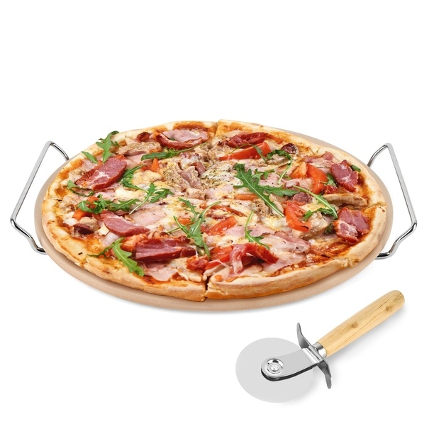 Kamień do pizzy ze stojakiem i radełkiem Konighoffer 33 cm