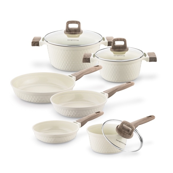 Komplet garnk&oacute;w ceramicznych 9 element&oacute;w Konighoffer Rosti kremowe