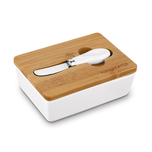 Maselniczka porcelanowa NBC z pokrywką i nożykiem Konighoffer 15,8 x 11 x 6 cm biała