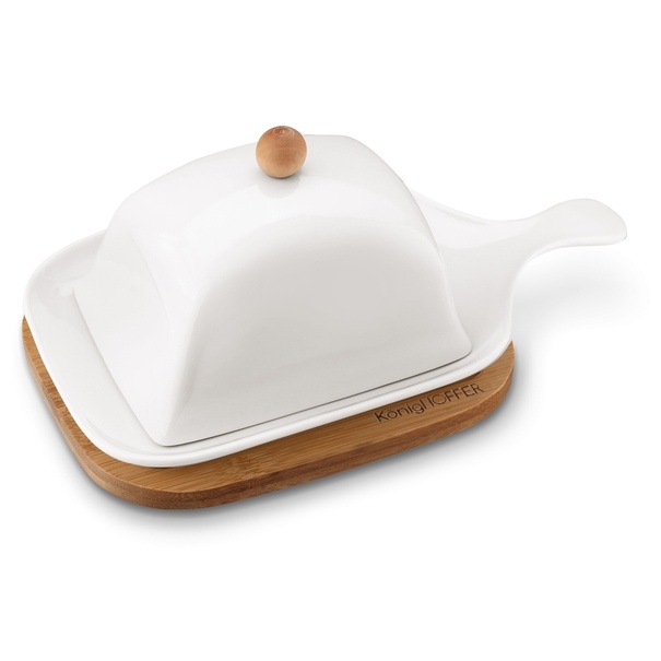 Maselniczka porcelanowa z bambusową podstawką Konighoffer Ceramic 25,3 x 14,5 x 12 cm biała