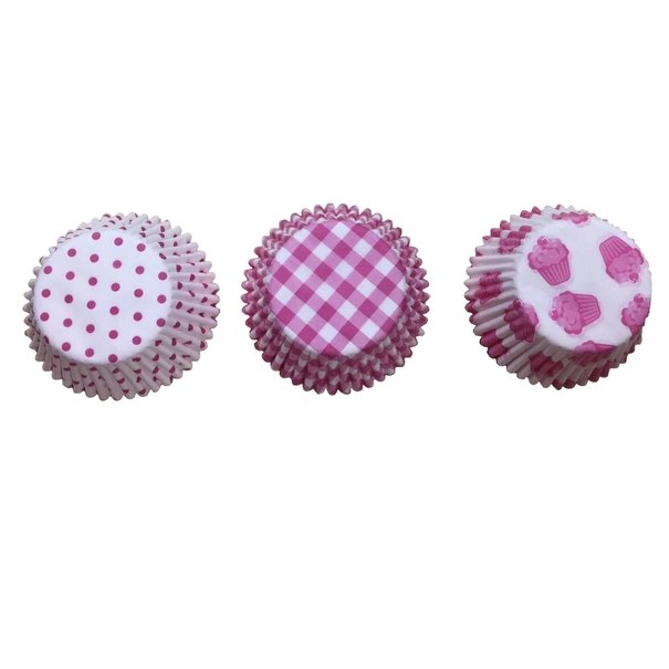 Papierowe papilotki do muffinek 60 szt r&oacute;żowe mix 3 wzor&oacute;w 5 x 6,5 x 3 cm