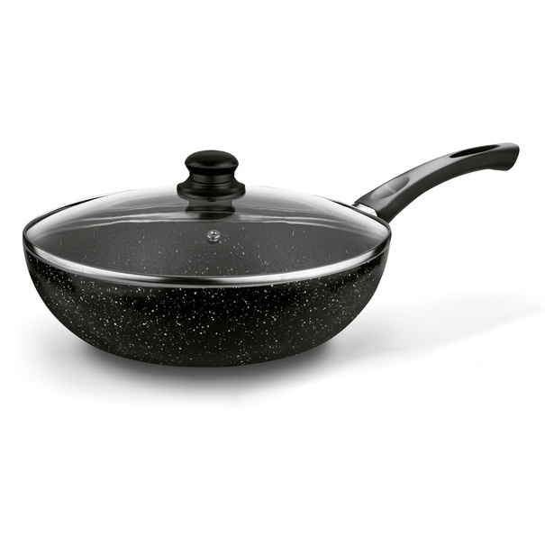Patelnia WOK z pokrywką Tadar Marmara Black 30 x 8,5 cm