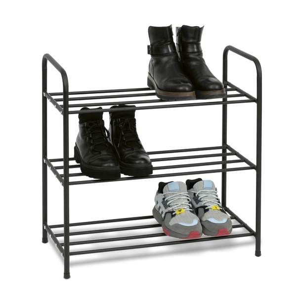 Regał na buty stalowy Konighoffer Arco 63 x 28 x 61 cm 3 poziomy czarny