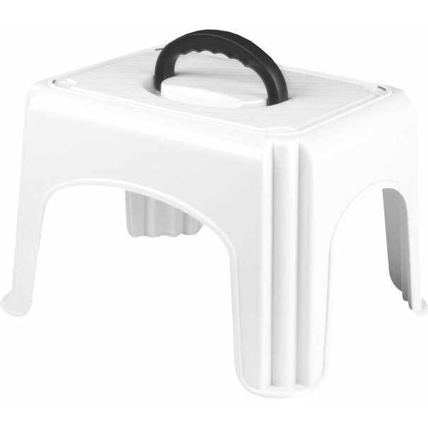 Taboret podest z rączką Plast Team 38 x 30 x 24 cm biało czarny
