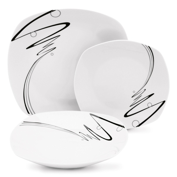 Zestaw kwadratowych talerzy porcelanowych Tadar Wstęga 18 element&oacute;w