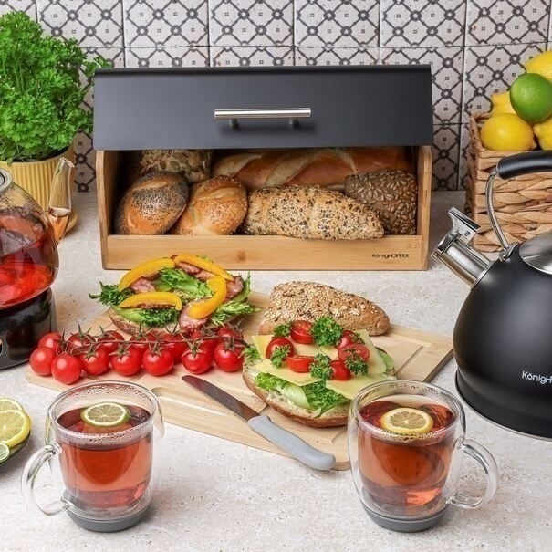 Chlebak bambusowy Konighoffer Fresco 36 x 20 x 13,5 cm czarny