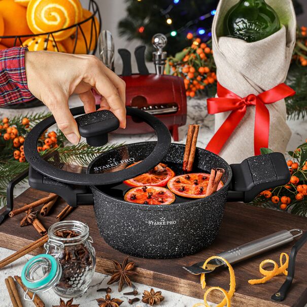 Garnek na indukcję z powłoką marmurową i pokrywką Starke Pro Ceres Marble 1,2 l