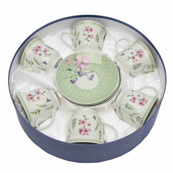 Komplet sześciu filiżanek do kawy ze spodkami Tadar Bella Feguro Fiori 250 ml