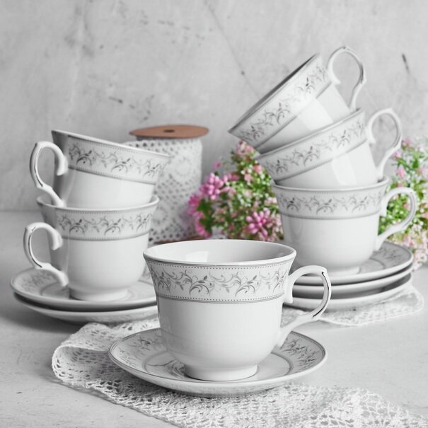 Komplet sześciu filiżanek do kawy ze spodkami Tadar Bella Feguro Flora 250 ml