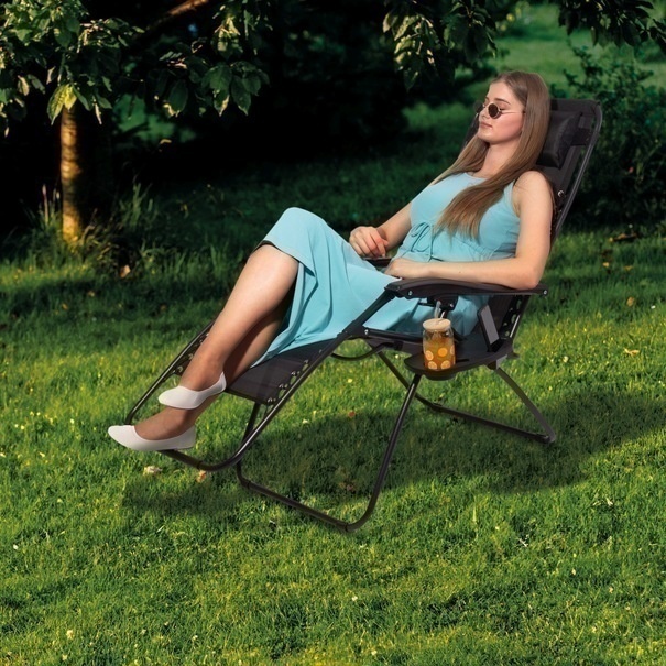 Leżaki ogrodowe plażowe grawitacyjne Tadar 66 x 160 cm czarne 2 sztuki