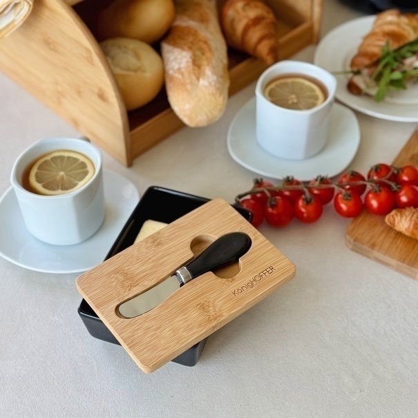 Maselniczka porcelanowa NBC z pokrywką i nożykiem Konighoffer 15,8 x 11 x 6 cm czarna