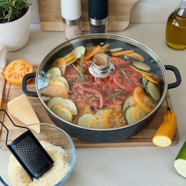 Patelnia na indukcję głęboka kr&oacute;tkie uchwyty Konighoffer Pollo Black 32 x 8 cm