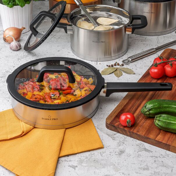 Patelnia nierdzewna non-stick z pokrywką Starke Pro Rigor 24 cm