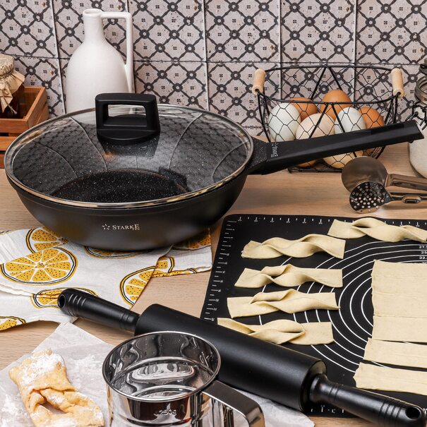 Patelnia WOK na indukcję z pokrywką Starke Pro Taylor Marble 28 cm