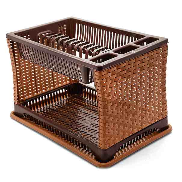 Suszarka do naczyń dwupoziomowa Violet House Rattan 42 x 31 x 28 cm mix kolor&oacute;w w odcieniach brązowego