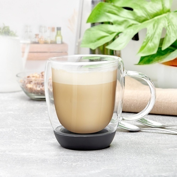 Szklanki termiczne do kawy z silikonowym dnem Konighoffer Garet 330 ml 6 szt. czarne