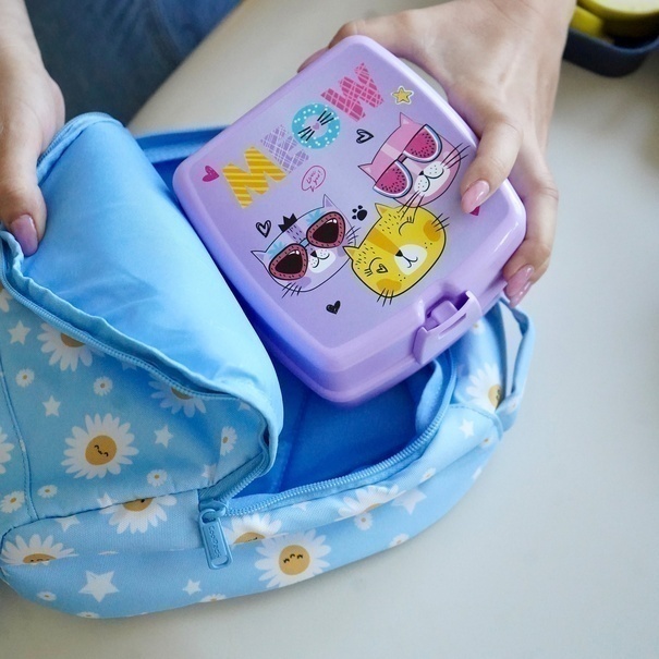 Lunch box z przegr&oacute;dkami widelcem i nożem dla dzieci Tuffex 14 x 15 x 9 cm mix kolor&oacute;w