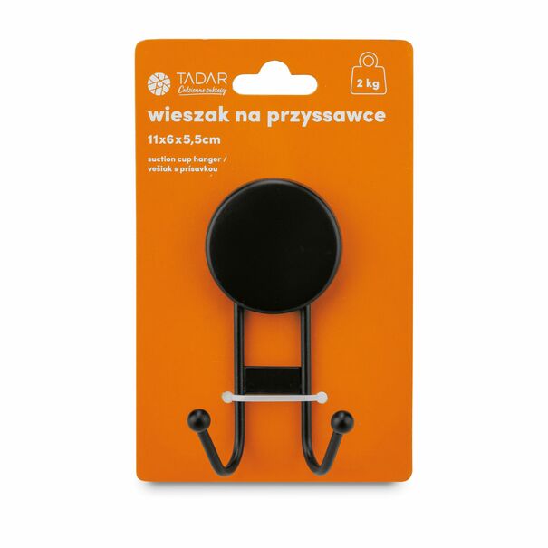 Wieszak ścienny z przyssawką i 2 haczykami Tadar 6 x 5,5 x 11 cm czarny