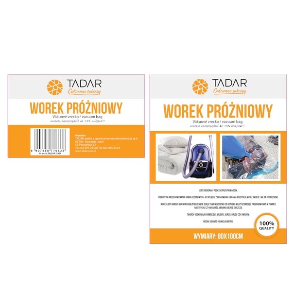 Worek pr&oacute;żniowy na ubrania Tadar 80 x 100 cm