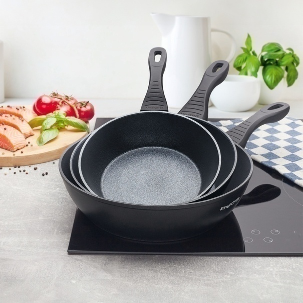 Zestaw 3 patelni głębokich na indukcję Konighoffer Corvos 20 cm 24 cm 28 cm i 7 akcesori&oacute;w