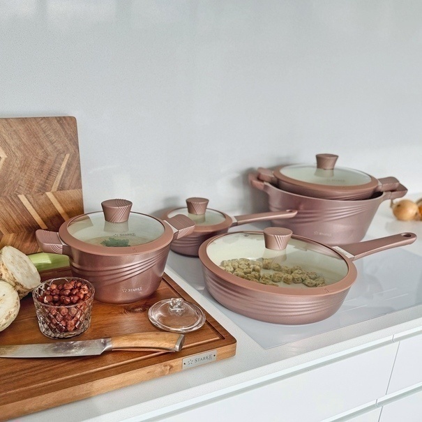 Zestaw garnk&oacute;w ceramicznych na indukcję Starke Pro Naturale Rose Gold 10 element&oacute;w