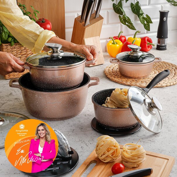 Zestaw garnk&oacute;w Konighoffer Pollo Rose Gold 8 element&oacute;w 2 nakładki i 2 podkładki