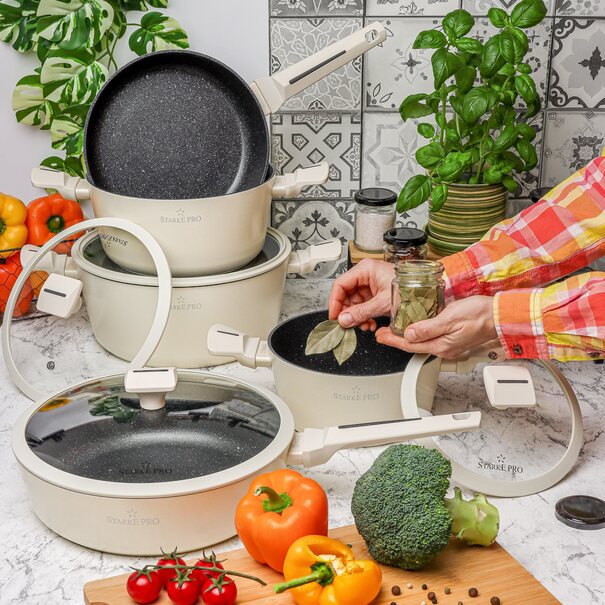 Zestaw garnk&oacute;w na indukcję non-stick Starke Pro Brule 9 element&oacute;w