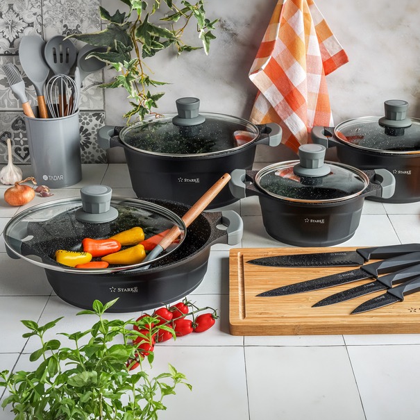 Zestaw garnk&oacute;w na indukcję Starke Pro Octagon Marble 8 element&oacute;w