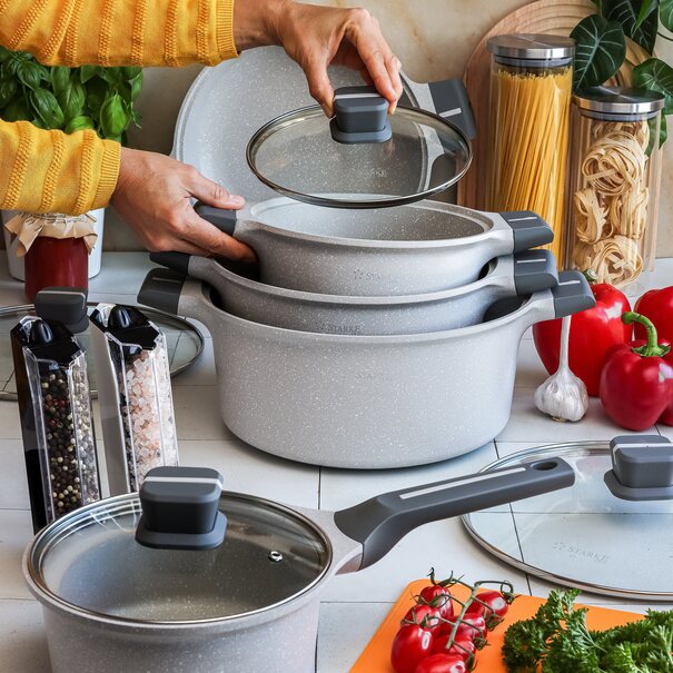 Zestaw garnk&oacute;w na indukcję Starke Pro Stoneware Marble 10 element&oacute;w