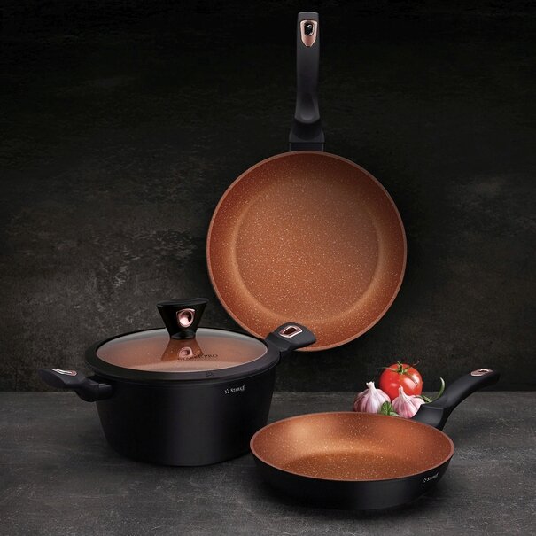 Zestaw garnk&oacute;w na indukcję z powłoką marmurową Starke Pro Dark Copper 10 element&oacute;w