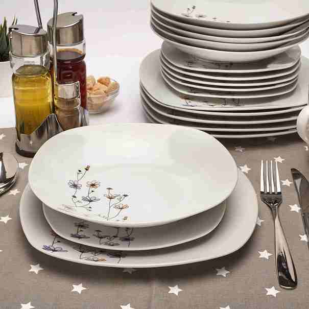 Zestaw kwadratowych talerzy porcelanowych Tadar Fiorello 18 element&oacute;w