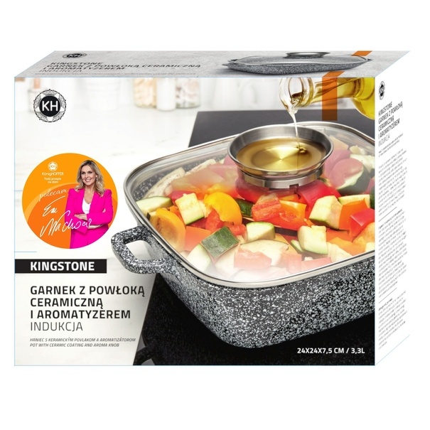 Garnek ceramiczny Konighoffer Kingstone 24 cm kwadratowy z aromatyzerem i 2 nakładki