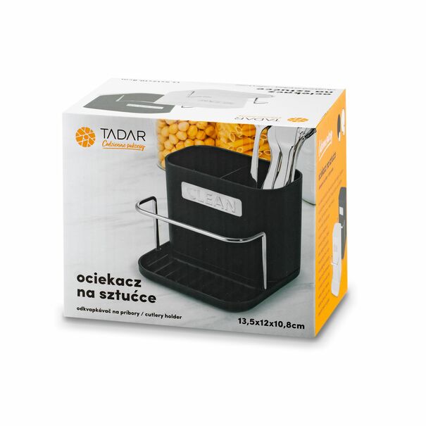 Ociekacz na sztućce z podstawką Tadar Clean 13,5 x 12 x 10,8 cm czarny