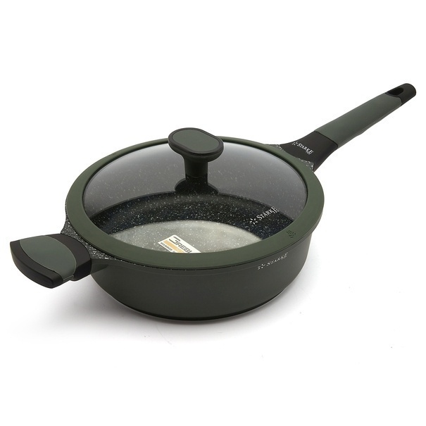 Patelnia na indukcję marmurowa z pokrywką Starke Pro Viridi 24 cm głęboka
