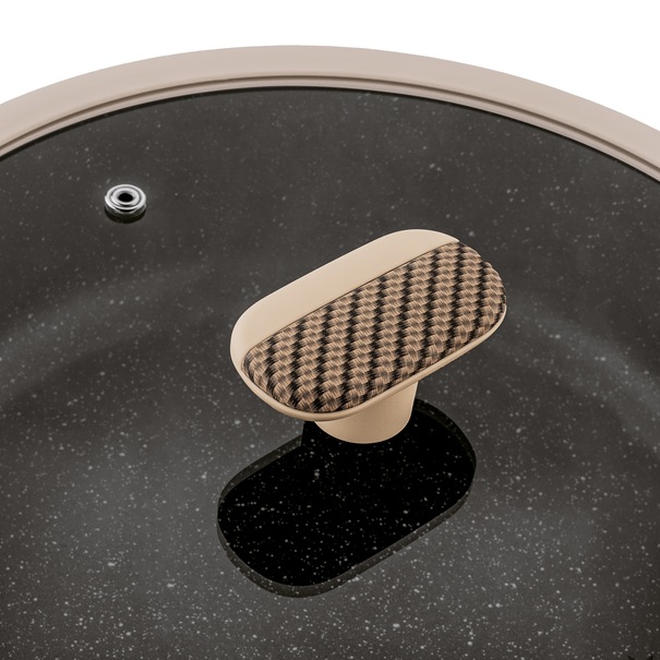 Patelnia na indukcję non stick kr&oacute;tkie uchwyty z pokrywką Starke Pro Light Coffee 28 cm