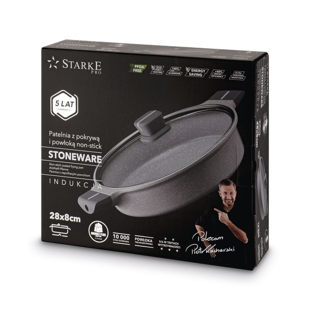 Patelnia na indukcję kr&oacute;tkie uchwyty z pokrywką Starke Pro Stoneware Marble 28 cm
