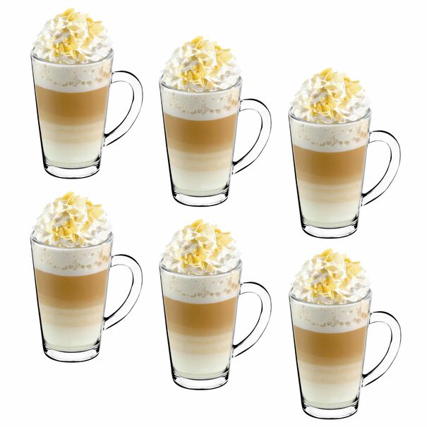 Szklanki do kawy Tadar Latte Macchiato 320 ml 12 sztuk i spieniacz do mleka