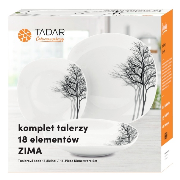Zestaw kwadratowych talerzy porcelanowych Tadar Wstęga 18 element&oacute;w
