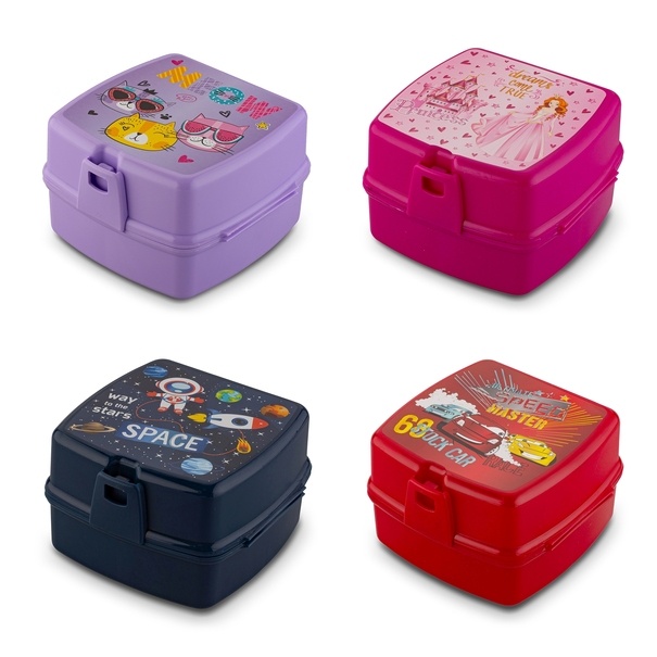 Lunch box z przegr&oacute;dkami widelcem i nożem dla dzieci Tuffex 14 x 15 x 9 cm mix kolor&oacute;w