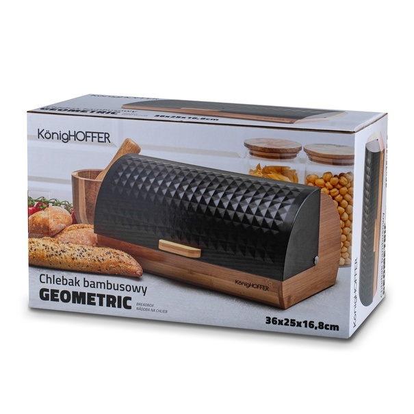 Chlebak drewniany Konighoffer Geometric 36 x 25 x 17 cm czarny