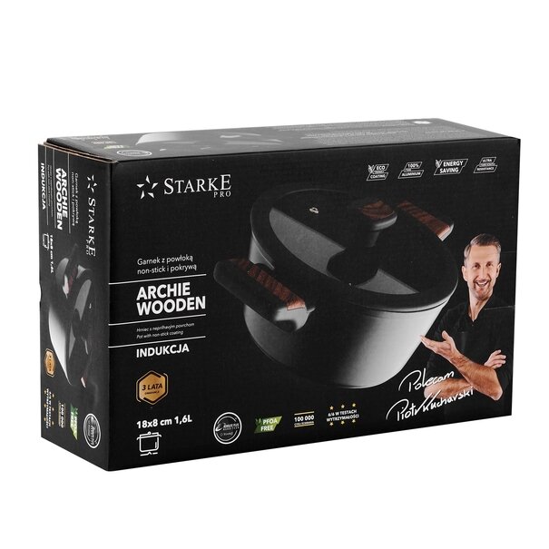 Garnek na indukcję non-stick z pokrywką Starke Pro Archie Wooden 1,6 l