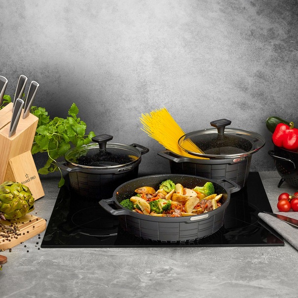 Garnek na indukcję z powłoką marmurową i pokrywką Starke Pro Crows Marble 6,2 l