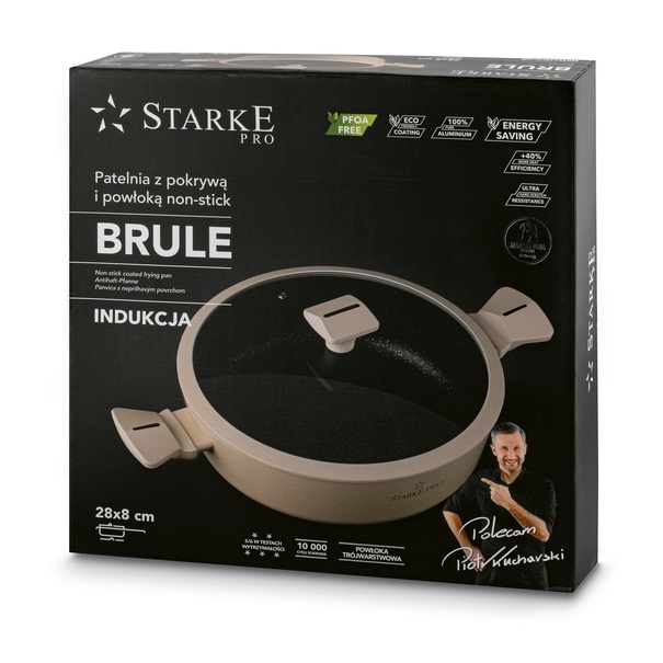 Patelnia na indukcję non-stick kr&oacute;tkie uchwyty z pokrywką Starke Pro Brule 28 cm