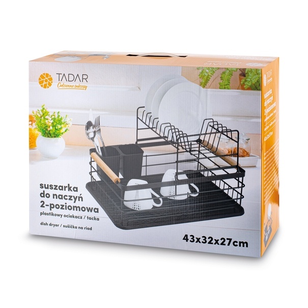 Suszarka 2-poziomowa do naczyń z ociekaczem i tacą Tadar 43 x 29 x 27 cm czarna
