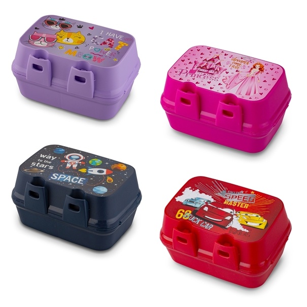 Lunch box z przegr&oacute;dkami widelcem i nożem dla dzieci Tuffex 12,5 x 17 x 9 cm mix kolor&oacute;w