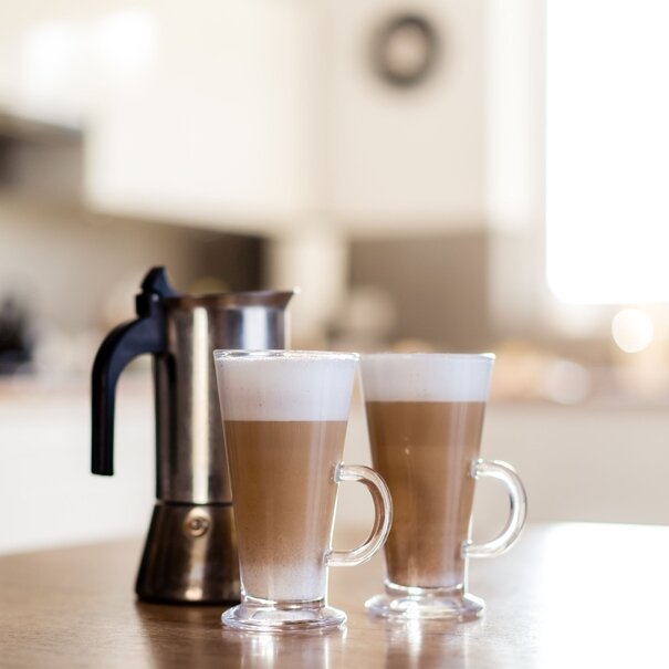 Komplet sześciu szklanek Tadar Caffe Latte 250 ml i 6 łyżeczek koktajlowych
