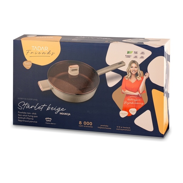 Patelnia głęboka na indukcję z pokrywką Starke Pro Starlet Beige 28 x 8 cm