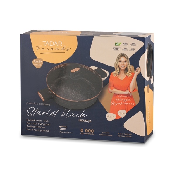 Patelnia kr&oacute;tkie uchwyty z pokrywką Starke Pro Starlet Black 28x8 cm
