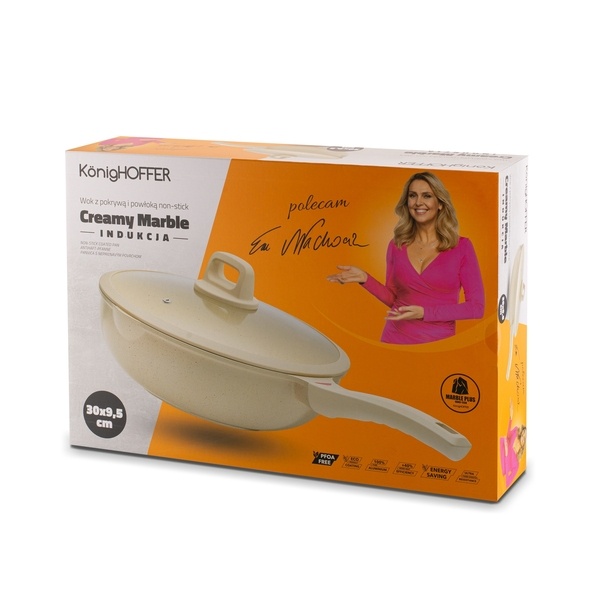 Patelnia WOK indukcyjna z pokrywką Konighoffer Creamy Marble 30 cm