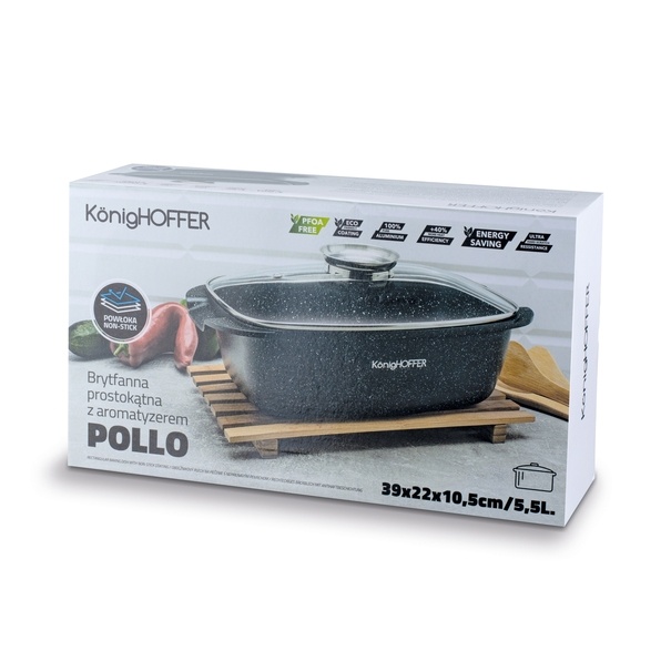 Brytfanna aluminiowa z aromatyzerem Konighoffer Pollo 5,5 l prostokątna